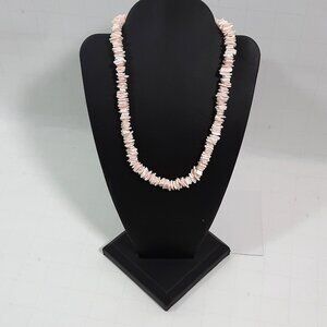 Vintage Pink Puka Shell Chip Necklace 16" with Barrel Clasp